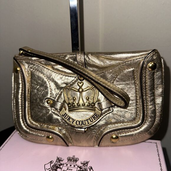 NWOT Vintage Juicy Couture Wristlet Pink Genuine Leather Wallet Clutch In Box - Picture 3 of 8